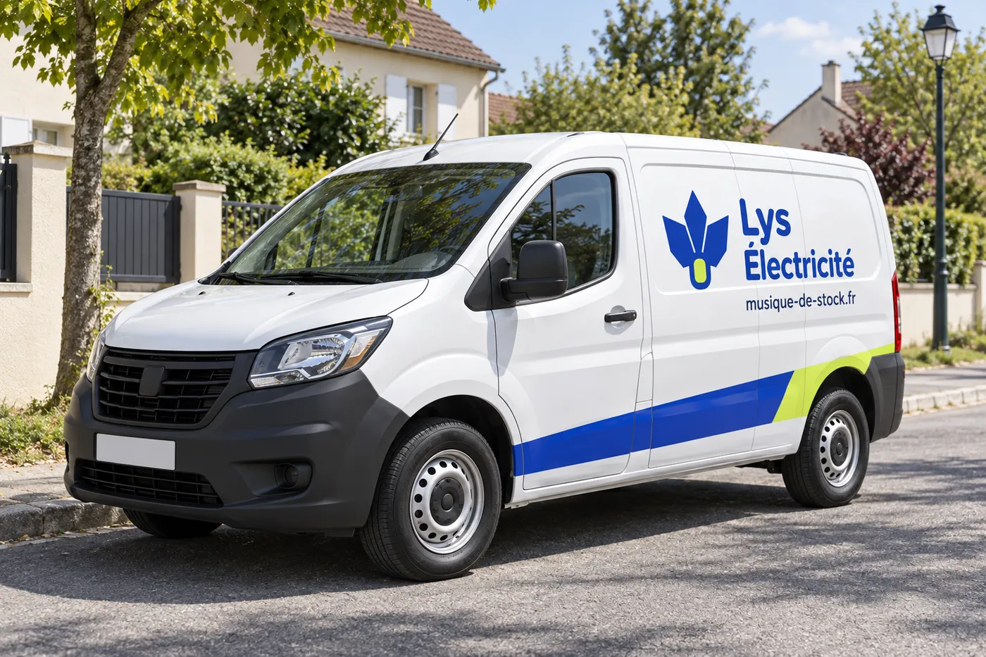 Camionnette d'intervention Lys Électricité garée dans une rue résidentielle